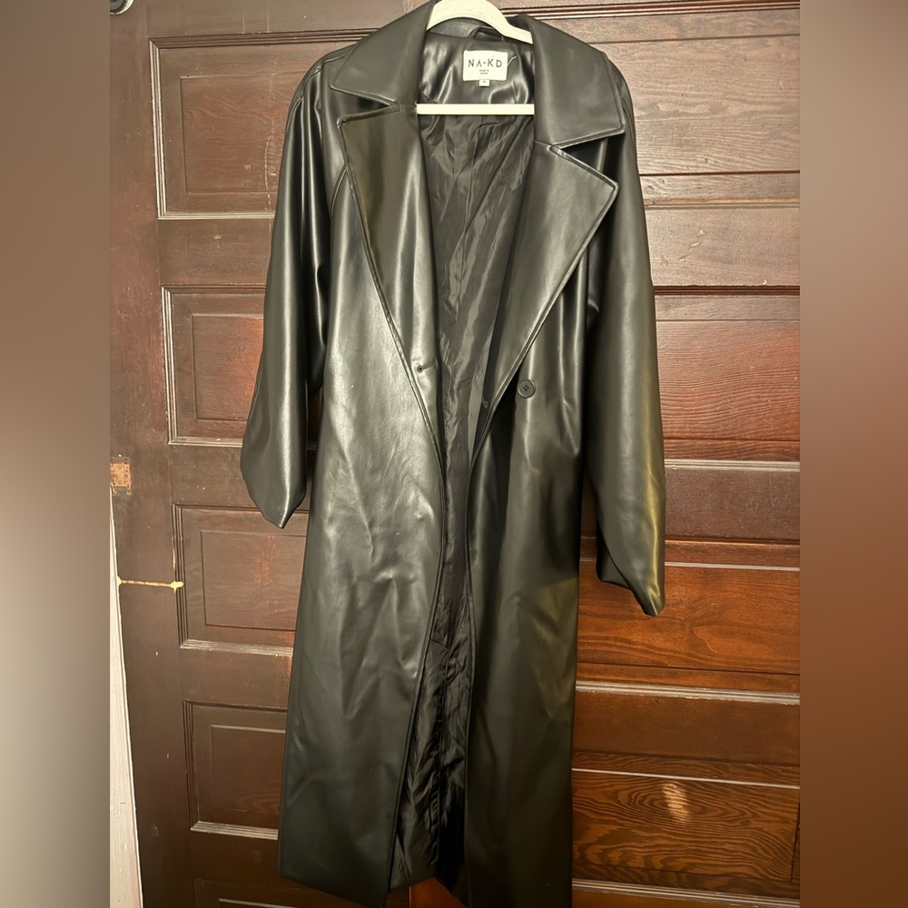 Naked Black Faux Leather Trench Coat